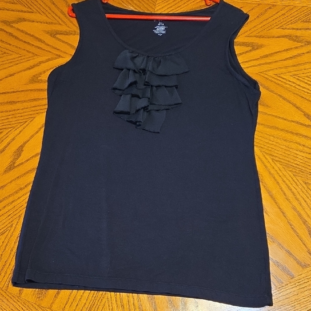 George Black Ruffle Front Tank Top